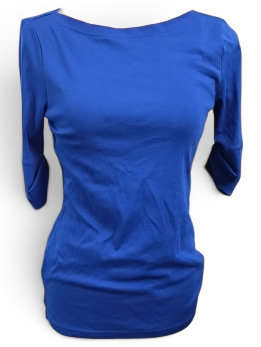 NWT Lauren Ralph Lauren Royal Blue Boat Neck Elbow-Sleeve Top